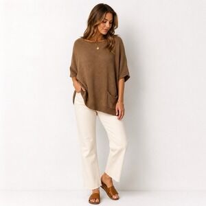 BCBG Max Azria Sweater Womens Small Brown Knit Tunic Pocket Top